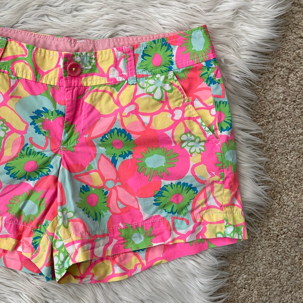 Lilly Pulitzer Multicolor Floral Print Cotton Shorts - Pink, Green, Blue - Picture 4 of 10